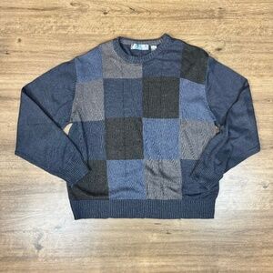 Oscar de la Renta colorblock sweater men's XXL gray black navy blue crewneck